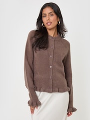 Threadbare Brown Crew Neck Ruffle Cardigan - Image 5 of 5