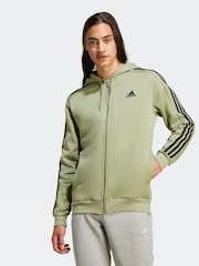 adidas Light Green Essentials Fleece 3 Stripes Zip Up Hoodie - Image 1 of 7