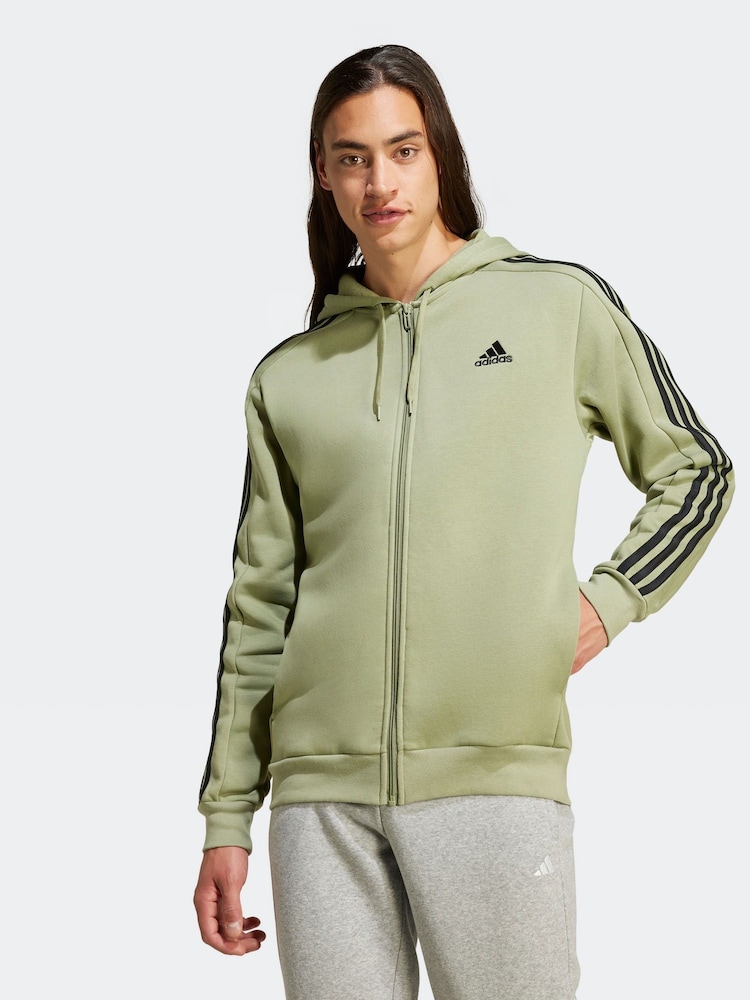 adidas Light Green Essentials Fleece 3 Stripes Zip Up Hoodie - Image 1 of 7