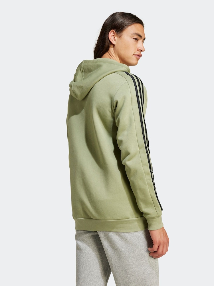 adidas Light Green Essentials Fleece 3 Stripes Zip Up Hoodie - Image 2 of 7