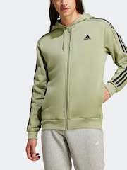 adidas Light Green Essentials Fleece 3 Stripes Zip Up Hoodie - Image 3 of 7