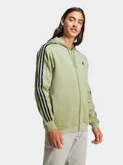 adidas Light Green Essentials Fleece 3 Stripes Zip Up Hoodie - Image 4 of 7