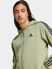 adidas Light Green Essentials Fleece 3 Stripes Zip Up Hoodie - Image 5 of 7
