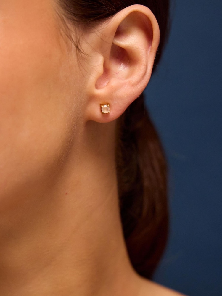 Accessorize Gold Plated 14ct Rose Quartz Stud Earrings - Image 2 of 2 Accessorize Gold Plated 14ct Rose Quartz Stud Earrings - Image 2 of 2