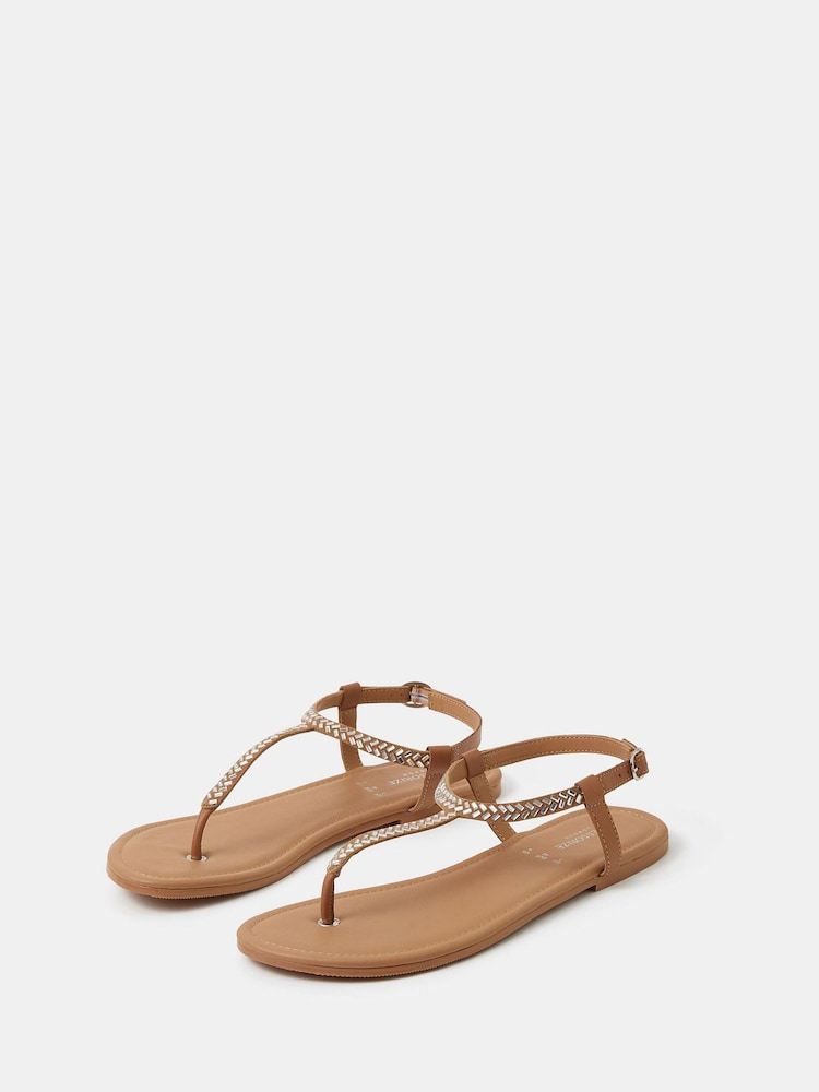 Accessorize Silver Embellished Leather Sandals - Image 1 of 2 Accessorize Silver Embellished Leather Sandals - Image 1 of 2