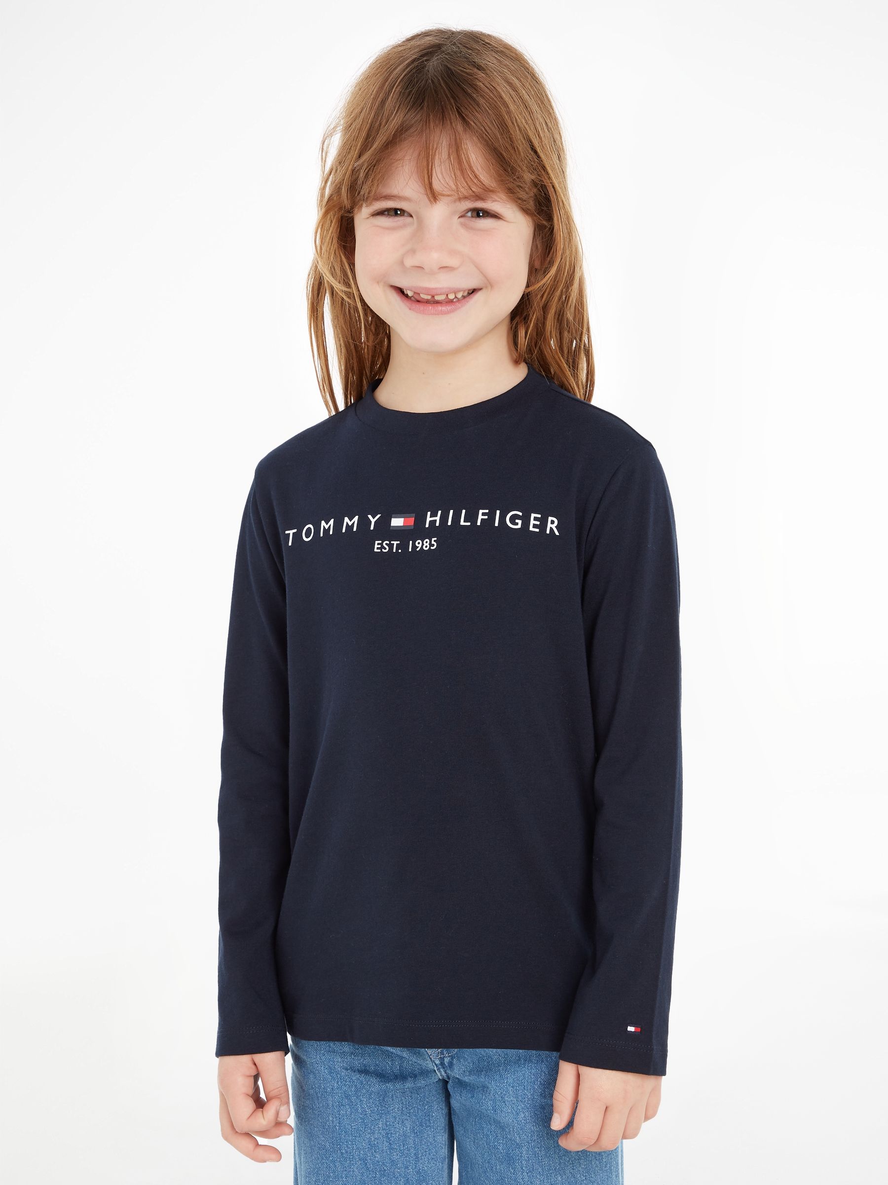 Buy Tommy Hilfiger Girls Essential Logo Long Sleeve 100 Cotton T Shirt Next Ukraine