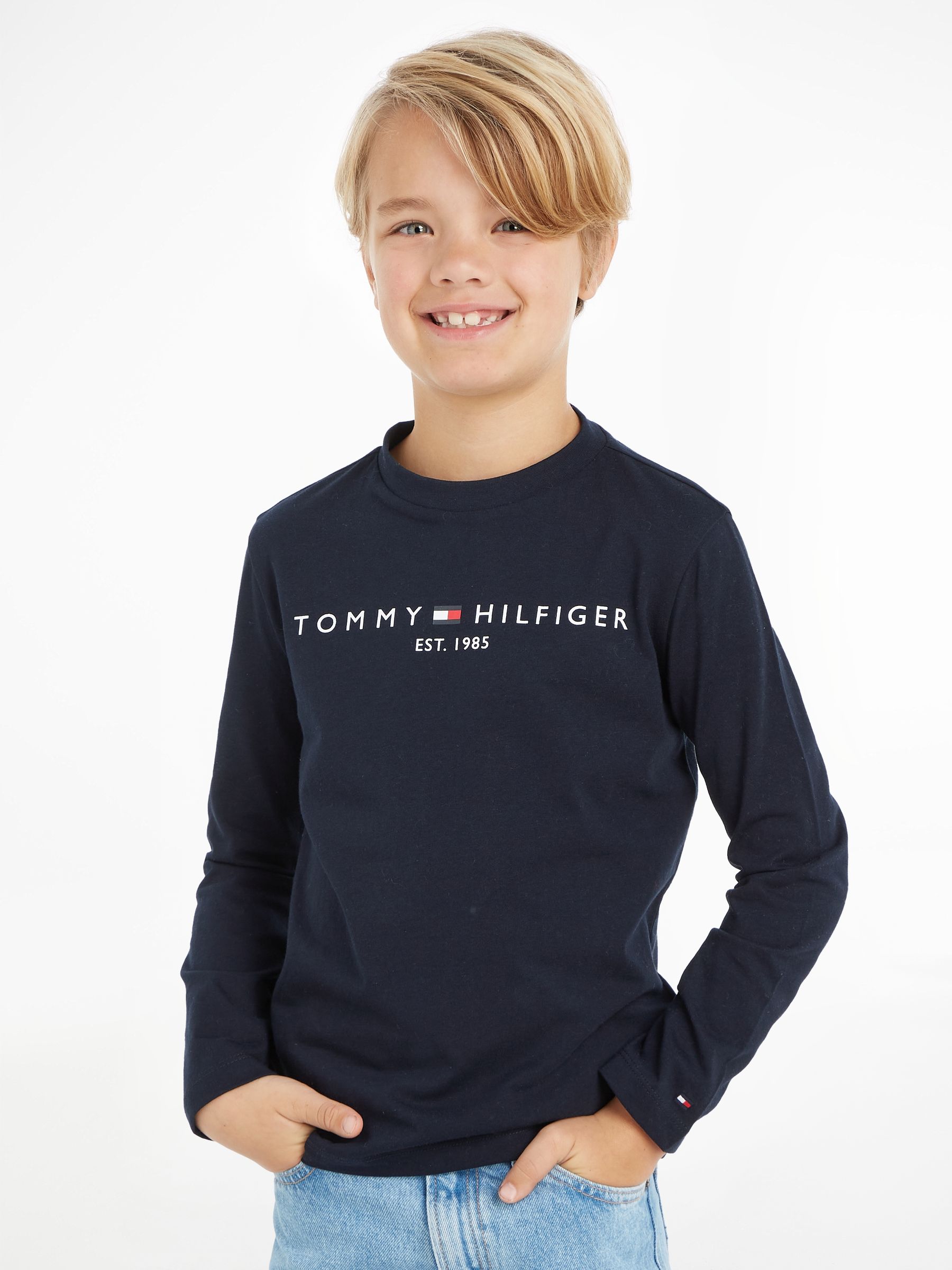 Buy Tommy Hilfiger Girls Essential Logo Long Sleeve 100 Cotton T Shirt Next Ukraine