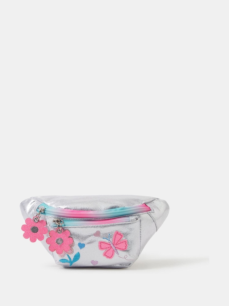 Angels By Accessorize Silver Girls Floral Metallic Belt Bag - Image 1 of 2 Angels By Accessorize Silver Girls Floral Metallic Belt Bag - Image 1 of 2