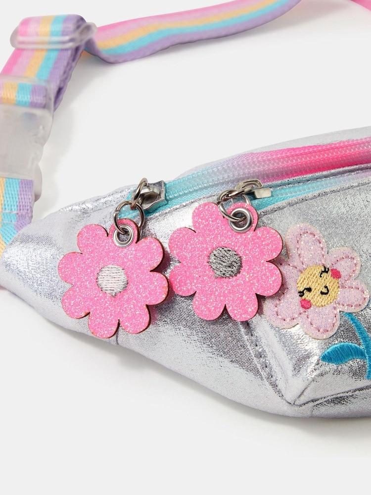 Angels By Accessorize Silver Girls Floral Metallic Belt Bag - Image 2 of 2 Angels By Accessorize Silver Girls Floral Metallic Belt Bag - Image 2 of 2