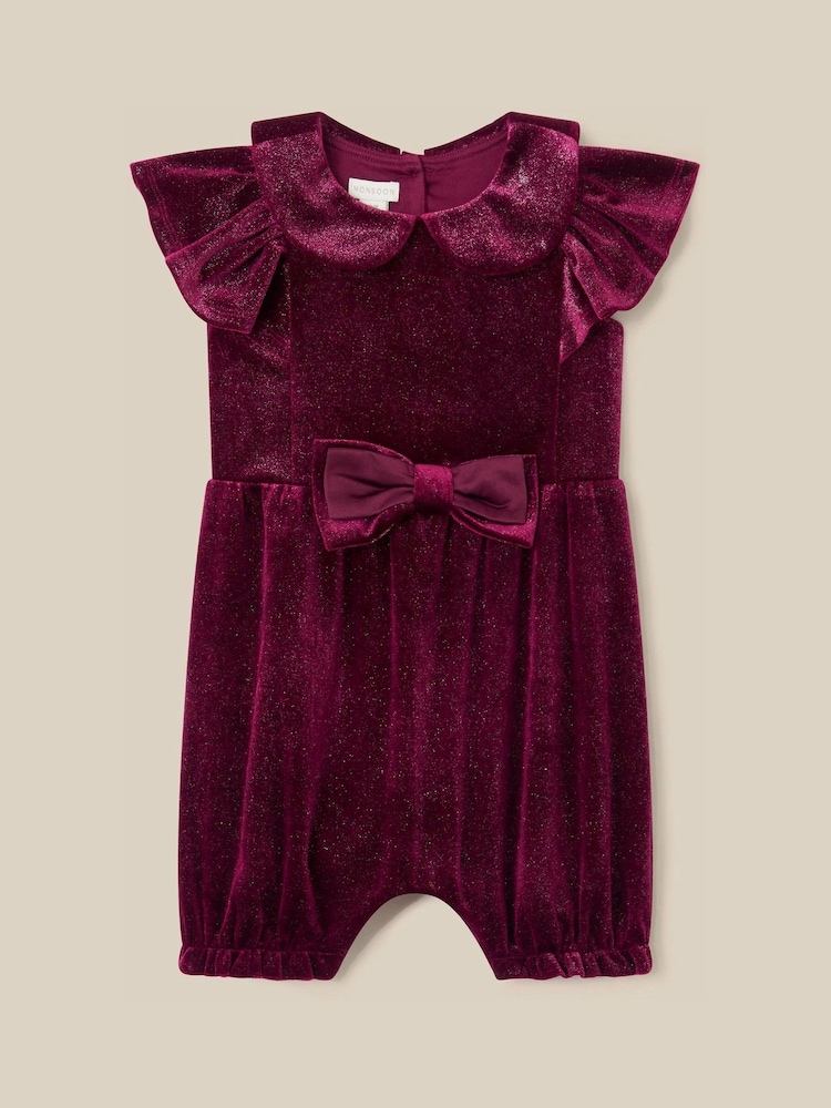Monsoon Red Bow Velvet Romper - Image 1 of 3 Monsoon Red Bow Velvet Romper - Image 1 of 3