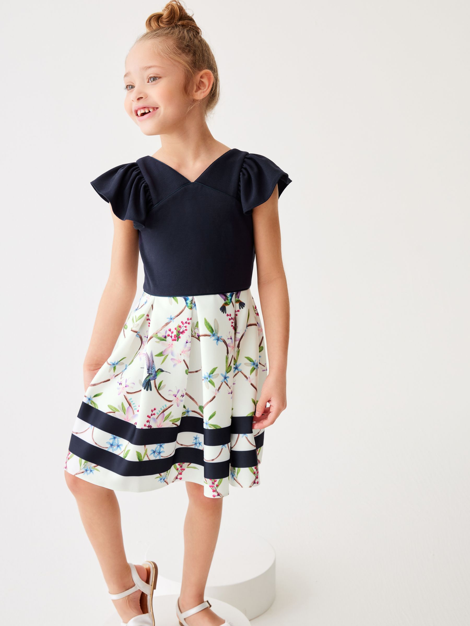 Buy Baker by Ted Baker Navy Frilled Sleeve 2 in 1 Scuba Dress from Next Luxembourg
