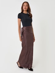 Threadbare Brown Crinkle Satin Wrap Maxi Skirt - Image 1 of 5