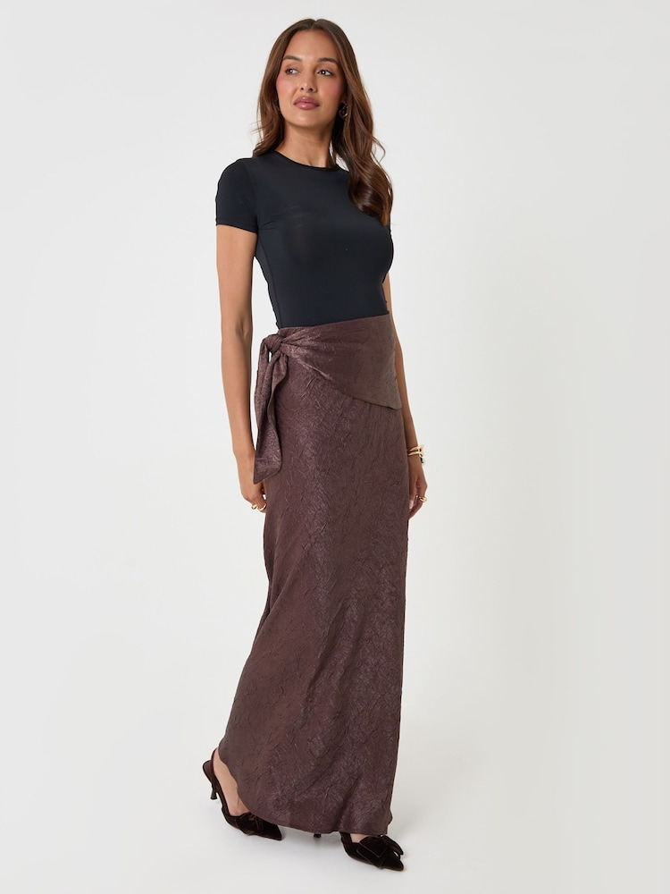 Threadbare Brown Crinkle Satin Wrap Maxi Skirt - Image 1 of 5 Threadbare Brown Crinkle Satin Wrap Maxi Skirt - Image 1 of 5