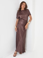 Threadbare Brown Crinkle Satin Wrap Maxi Skirt - Image 2 of 5