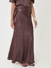 Threadbare Brown Crinkle Satin Wrap Maxi Skirt - Image 3 of 5