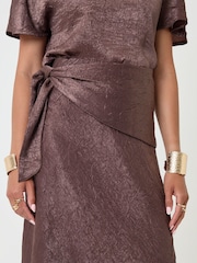 Threadbare Brown Crinkle Satin Wrap Maxi Skirt - Image 5 of 5