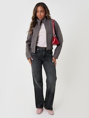 Threadbare Grey Faux Wool Funnel Neck Bomber Jacket - Image 3 of 5