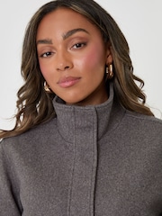 Threadbare Grey Faux Wool Funnel Neck Bomber Jacket - Image 4 of 5