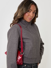Threadbare Grey Faux Wool Funnel Neck Bomber Jacket - Image 5 of 5