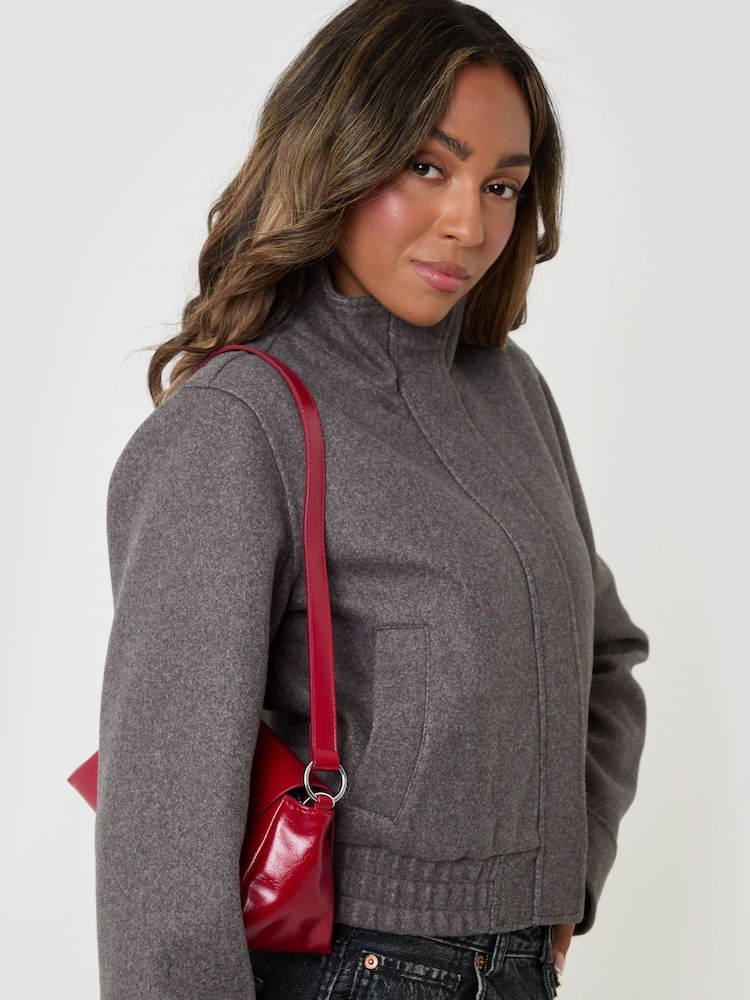 Threadbare Grey Faux Wool Funnel Neck Bomber Jacket - Image 5 of 5