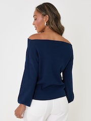 Threadbare Blue Slash Neck Knitted Jumper - Image 3 of 4