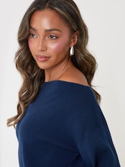 Threadbare Blue Slash Neck Knitted Jumper - Image 4 of 4