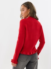 Threadbare Red Crew Neck Ruffle Cardigan - Image 2 of 4