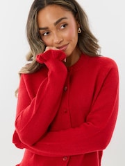 Threadbare Red Crew Neck Ruffle Cardigan - Image 3 of 4