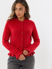 Threadbare Red Crew Neck Ruffle Cardigan - Image 4 of 4