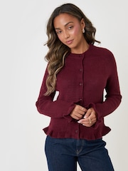 Threadbare Burgundy Red Crew Neck Ruffle Cardigan - Image 2 of 6