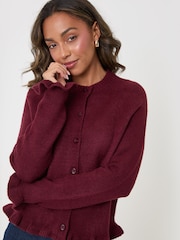 Threadbare Burgundy Red Crew Neck Ruffle Cardigan - Image 3 of 6