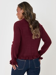 Threadbare Burgundy Red Crew Neck Ruffle Cardigan - Image 4 of 6