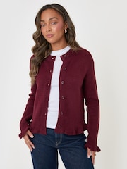 Threadbare Burgundy Red Crew Neck Ruffle Cardigan - Image 5 of 6