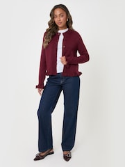 Threadbare Burgundy Red Crew Neck Ruffle Cardigan - Image 6 of 6