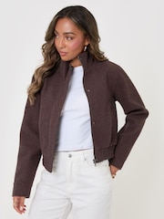 Chaqueta bomber de Cuello alzado de imitación de lana Threadbare - Imagen 2 de 4