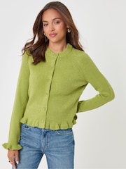 Threadbare Green Crew Neck Ruffle Cardigan - Image 5 of 6