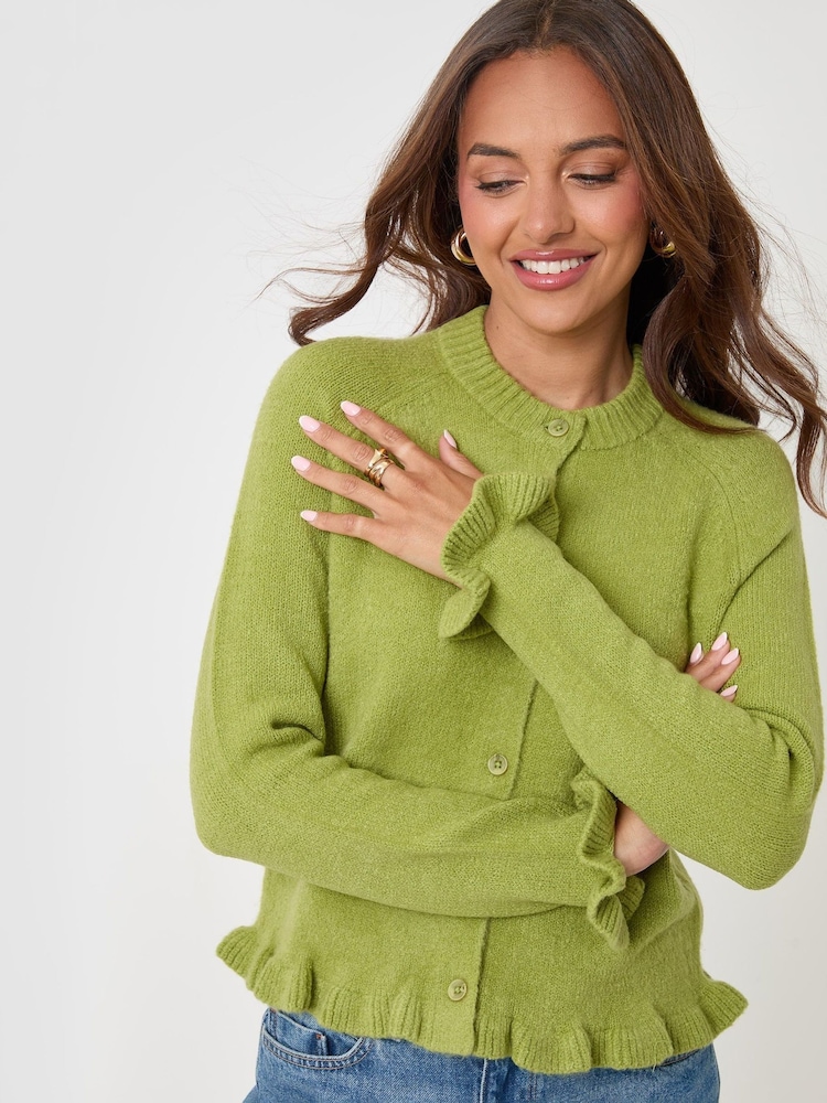 Threadbare Green Crew Neck Ruffle Cardigan - Image 6 of 6 Threadbare Green Crew Neck Ruffle Cardigan - Image 6 of 6