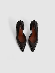 Reiss Black Keri Embellished Mesh Court Shoes - Image 3 of 5