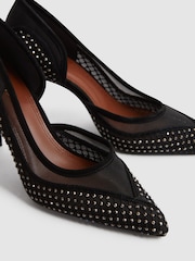 Reiss Black Keri Embellished Mesh Court Shoes - Image 5 of 5