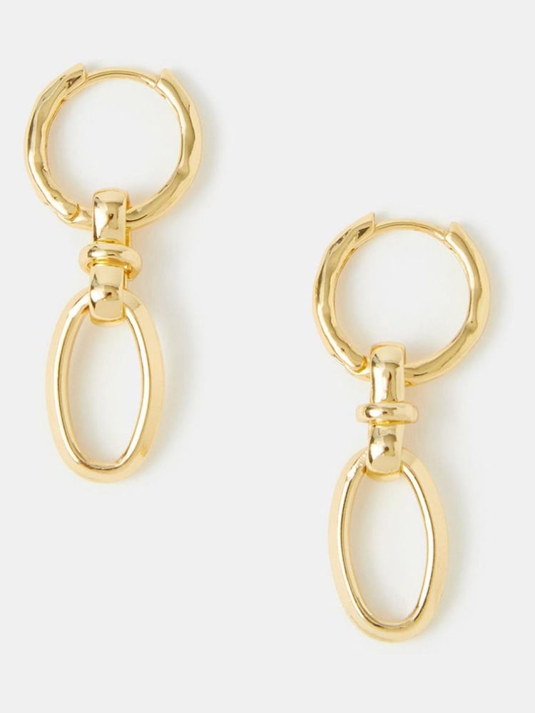 Accessorize Gold Tone 14ct Knot Link Drop Hoop Earrings - Image 1 of 2 Accessorize Gold Tone 14ct Knot Link Drop Hoop Earrings - Image 1 of 2