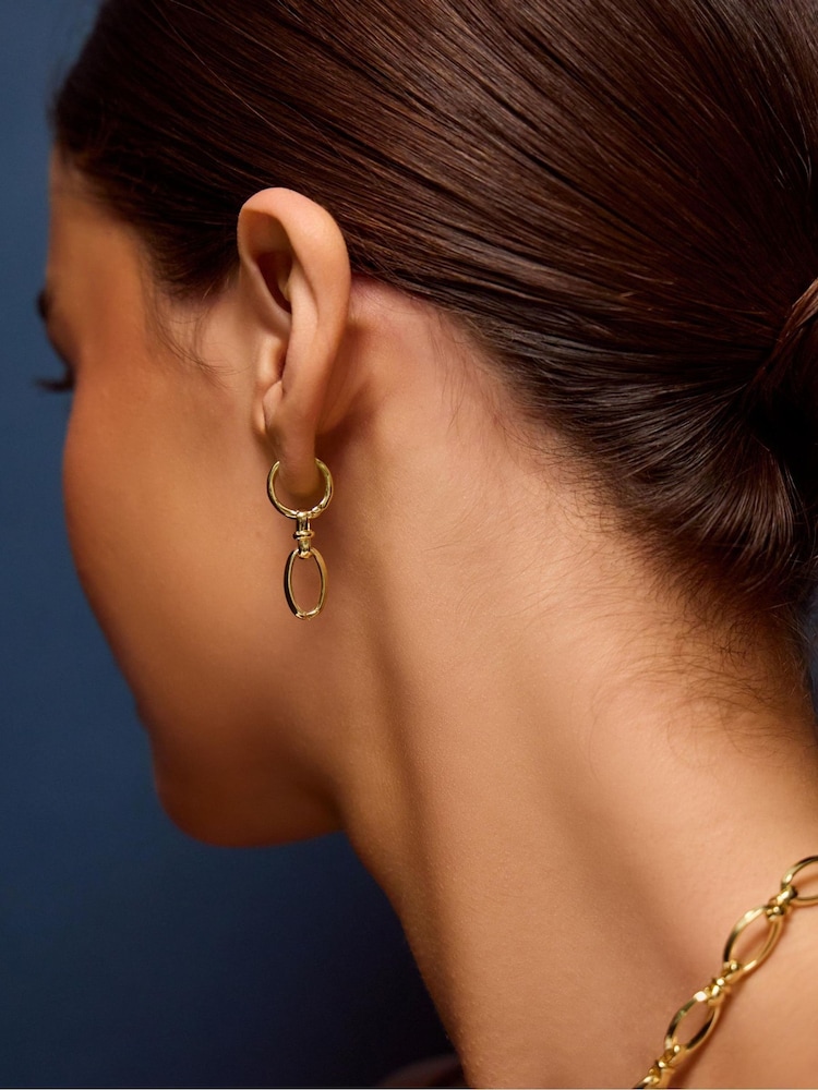 Accessorize Gold Tone 14ct Knot Link Drop Hoop Earrings - Image 2 of 2 Accessorize Gold Tone 14ct Knot Link Drop Hoop Earrings - Image 2 of 2