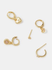 Accessorize Gold Plated 14ct Rose Quartz Stud & Hoop Earrings 5 Pack - Image 1 of 2