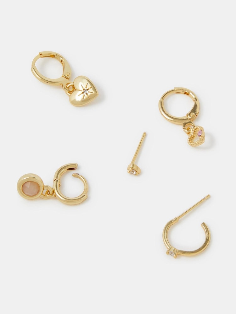Accessorize Gold Plated 14ct Rose Quartz Stud & Hoop Earrings 5 Pack - Image 1 of 2 Accessorize Gold Plated 14ct Rose Quartz Stud & Hoop Earrings 5 Pack - Image 1 of 2