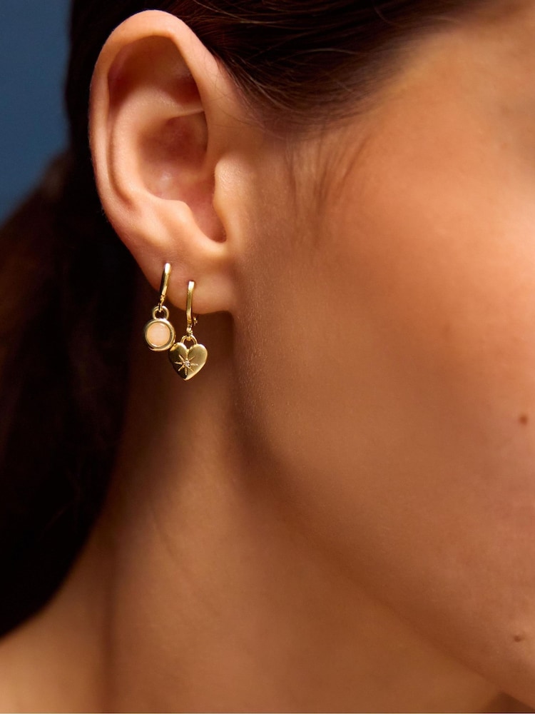 Accessorize Gold Plated 14ct Rose Quartz Stud & Hoop Earrings 5 Pack - Image 2 of 2 Accessorize Gold Plated 14ct Rose Quartz Stud & Hoop Earrings 5 Pack - Image 2 of 2