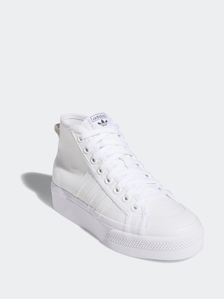 adidas Originals White Nizza Platform Mid Trainers - Image 1 of 11