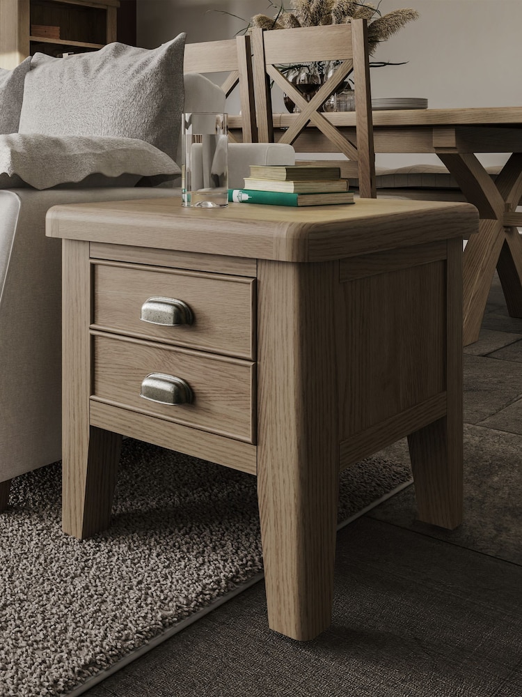 K Interiors Brown Embleton Solid Wood 2 Drawer Lamp Table - Image 1 of 4 K Interiors Brown Embleton Solid Wood 2 Drawer Lamp Table - Image 1 of 4