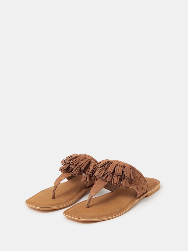 Accessorize Brown Fringe Strap Suede Sandals - Image 1 of 1 Accessorize Brown Fringe Strap Suede Sandals - Image 1 of 1