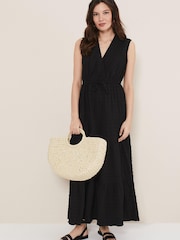 Phase Eight Black Textured Anika Sleeveless Midi Dress - Image 1 of 6