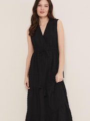 Phase Eight Black Textured Anika Sleeveless Midi Dress - Image 3 of 6