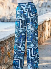 Sosandar Blue Wide Leg Palazzo Trousers - Image 4 of 5